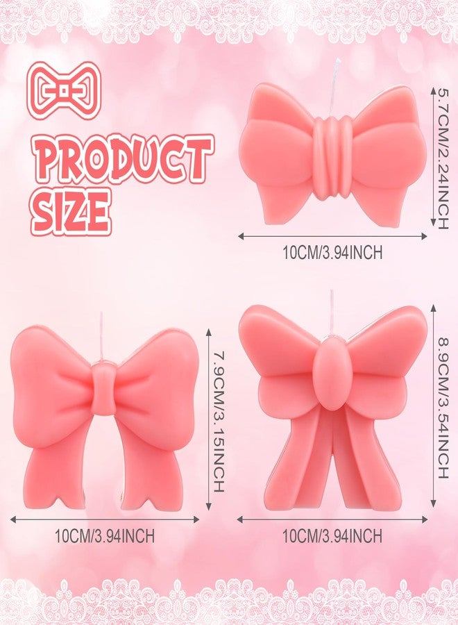 Conelist Set of 3 Pink Bow Candles Centerpiece Tiny Coquette Bow Christmas Tabletop Decor Baby Shower Birthday Candles Set Candlesticks Bachelorette Wedding Valentine's Day Table Centerpiece, 4 Inch - Image 2